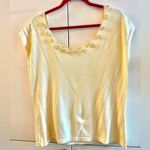 Cyrus Womens Yellow Solid Short Sleeve Blouse Top tank Size L